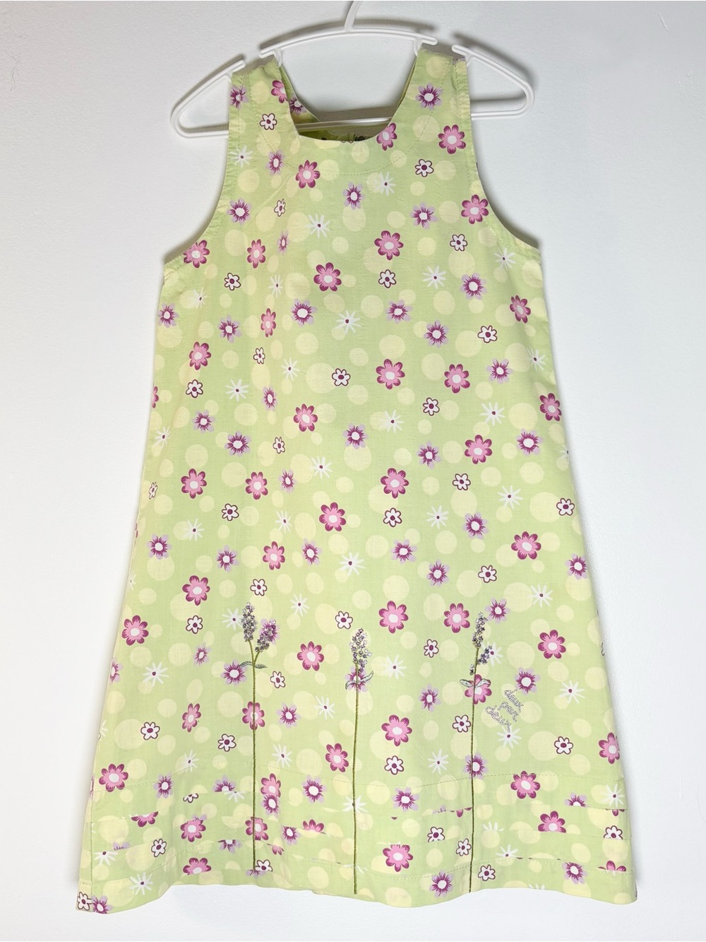 Vintage Style Deux par Deux Lime Green Floral Sleeveless Dress Size 7T Cottage